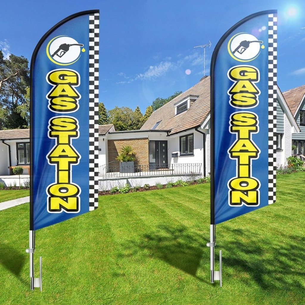 Gas Station Signs - 8ft Blue Gas Station Feather Flag for Gas Station Business（Flagpole Not Included） - FSFlag