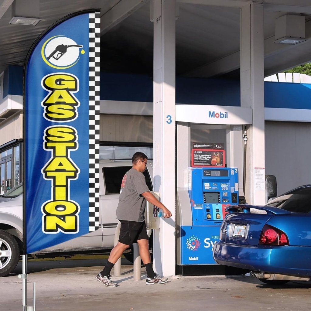 Gas Station Signs - 8ft Blue Gas Station Feather Flag for Gas Station Business（Flagpole Not Included） - FSFlag