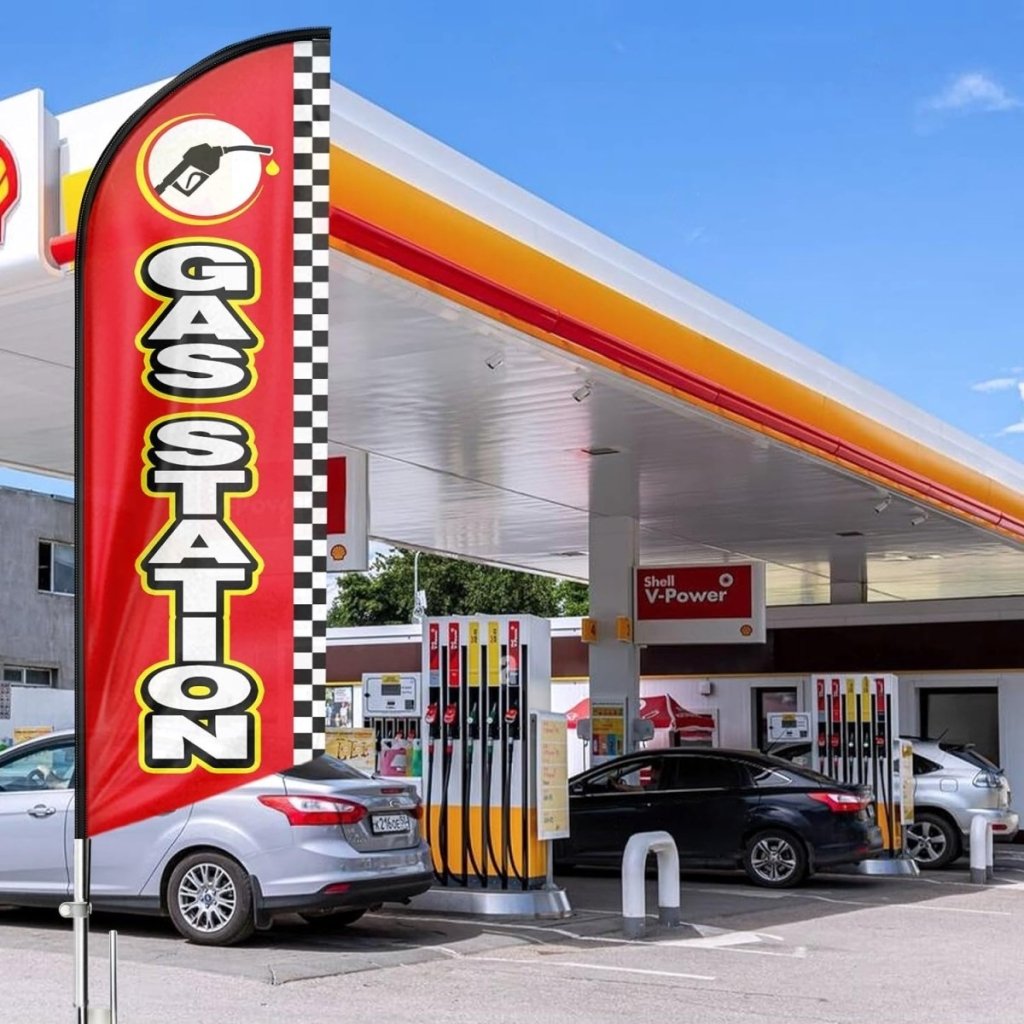 Gas Station Signs - 8ft Red Gas Station Feather Flag for Gas Station Business（Flagpole Not Included） - FSFlag