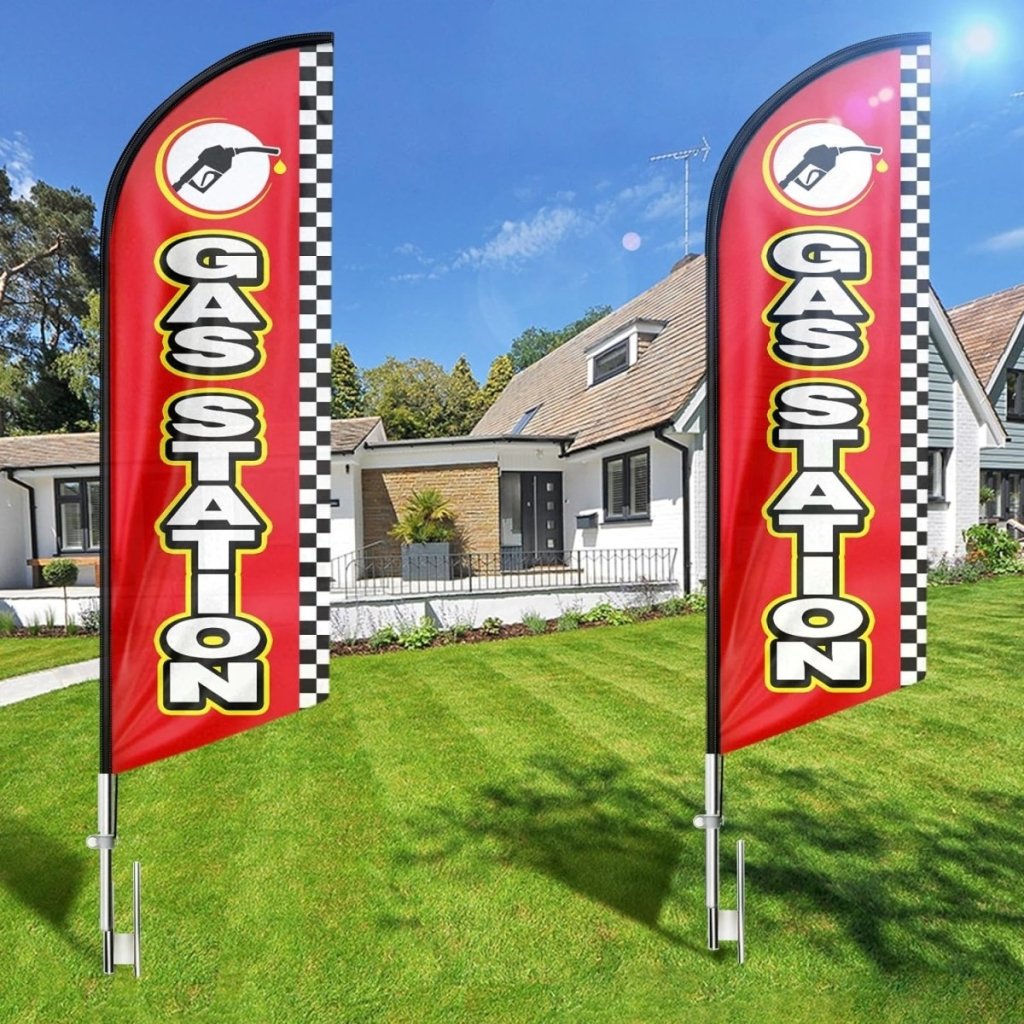 Gas Station Signs - 8ft Red Gas Station Feather Flag for Gas Station Business（Flagpole Not Included） - FSFlag