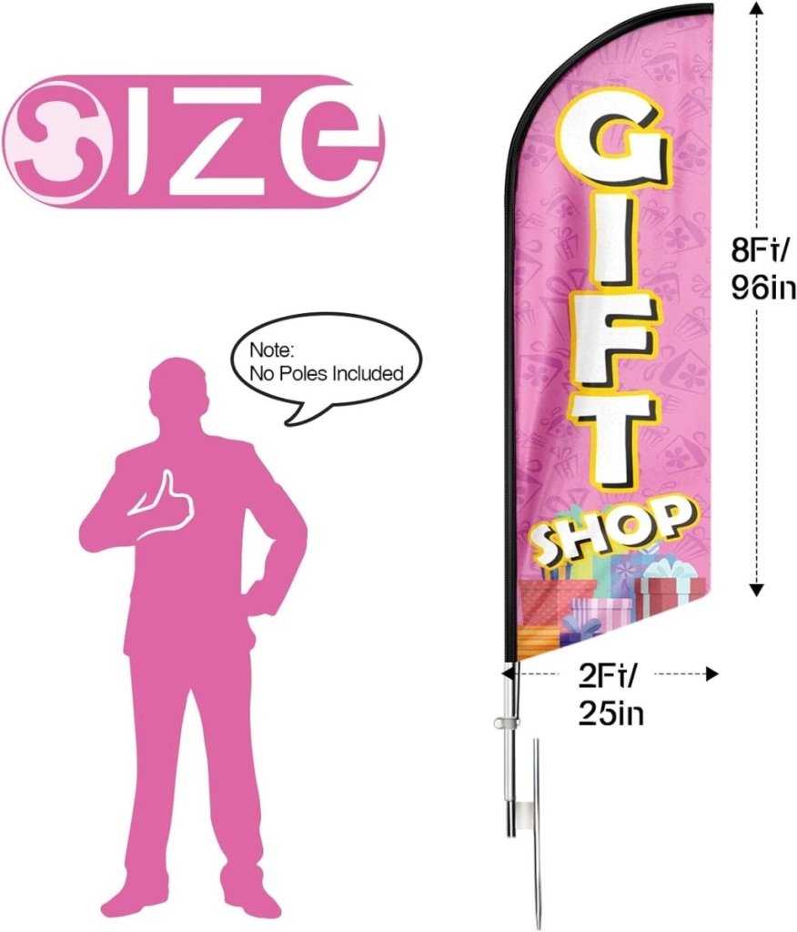 Gift Shop Sign - 8Ft Pink Gift Shop Feather Flag for Gift Shop Business（Flagpole Not Included） - FSFlag