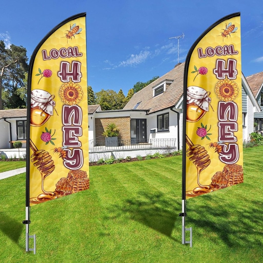 Honey Sign - 11ft Local Honey Feather Flag Banner Kit with Pole & Stake - FSFlag