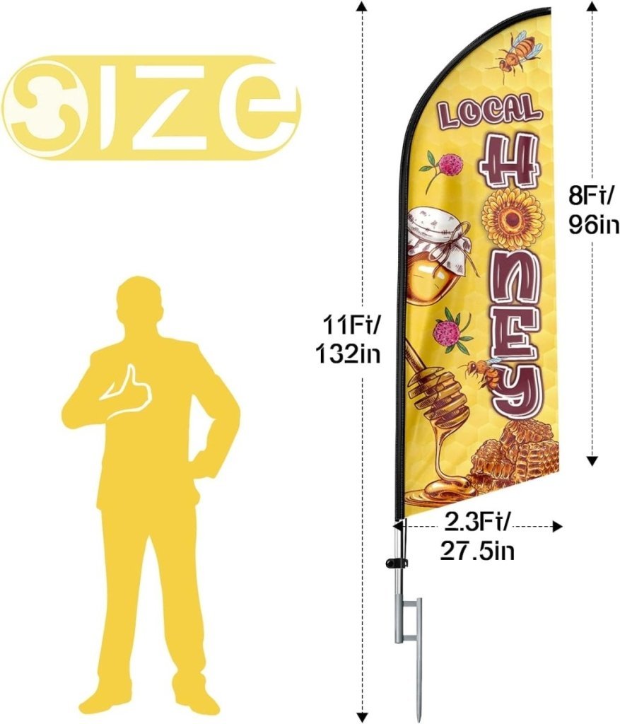 Honey Sign - 11ft Local Honey Feather Flag Banner Kit with Pole & Stake - FSFlag