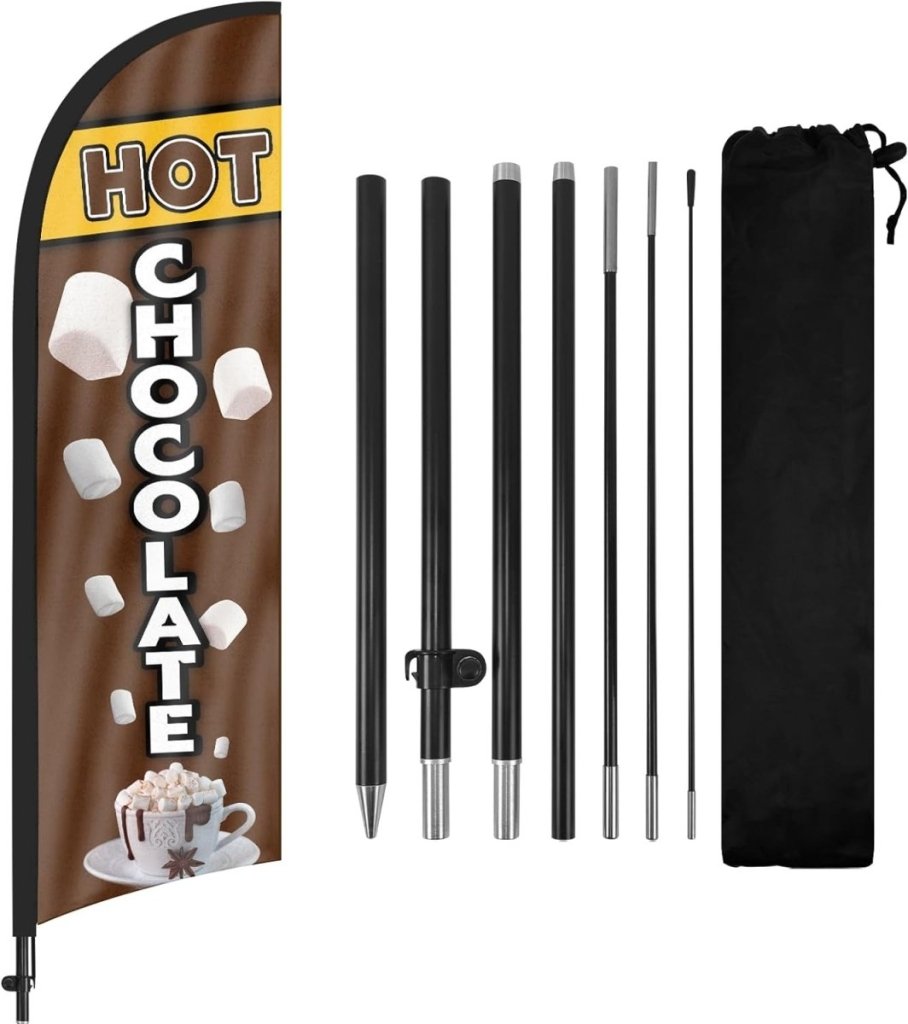 Hot Chocolate Bar Sign - 8ft Hot Chocolate Feather Flag Kit with Pole and Stake - FSFlag