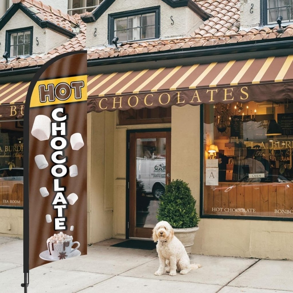 Hot Chocolate Bar Sign - 8ft Hot Chocolate Feather Flag Kit with Pole and Stake - FSFlag