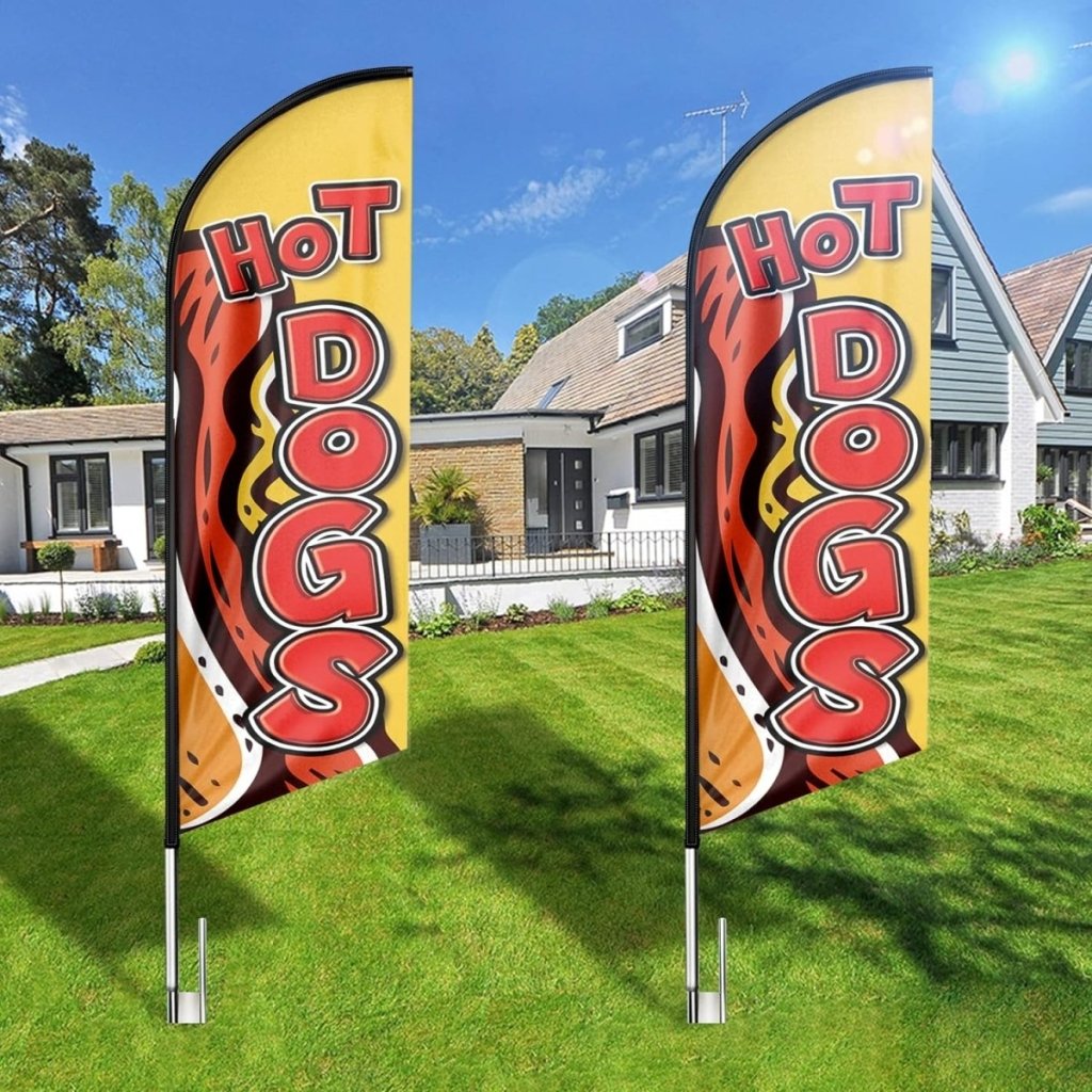 Hot Dog Flags - 8Ft Yellow Hot Dogs Feather Flag for Hot Dogs Business（Flagpole Not Included） - FSFlag