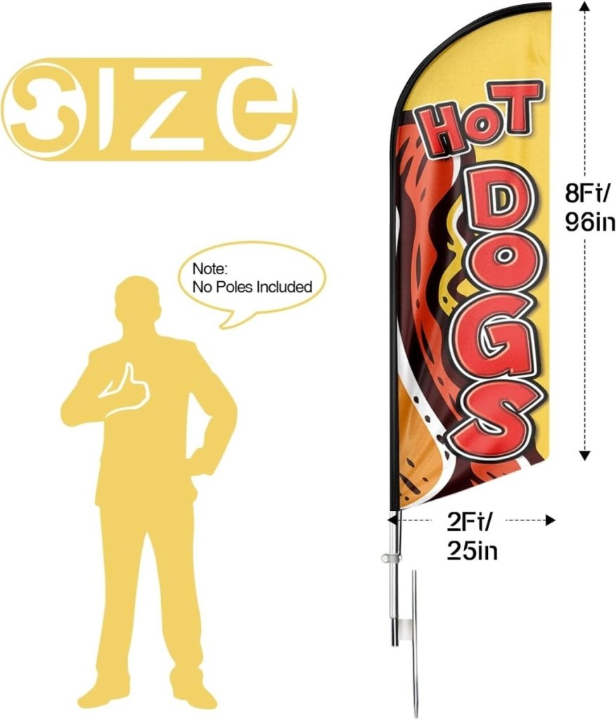 Hot Dog Flags - 8Ft Yellow Hot Dogs Feather Flag for Hot Dogs Business（Flagpole Not Included） - FSFlag