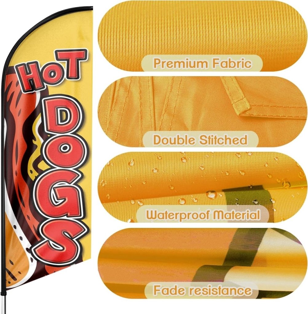 Hot Dog Flags - 8Ft Yellow Hot Dogs Feather Flag for Hot Dogs Business（Flagpole Not Included） - FSFlag