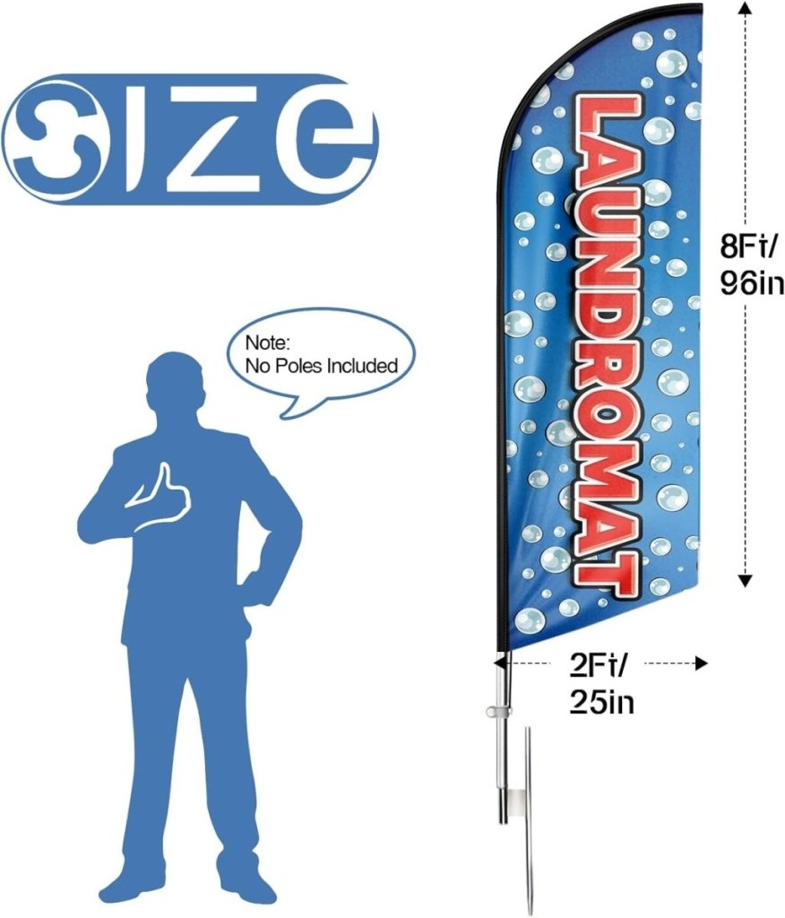 Laundromat Signs - 8ft Blud Laundromat Feather Flag（Flagpole Not Included） - FSFlag