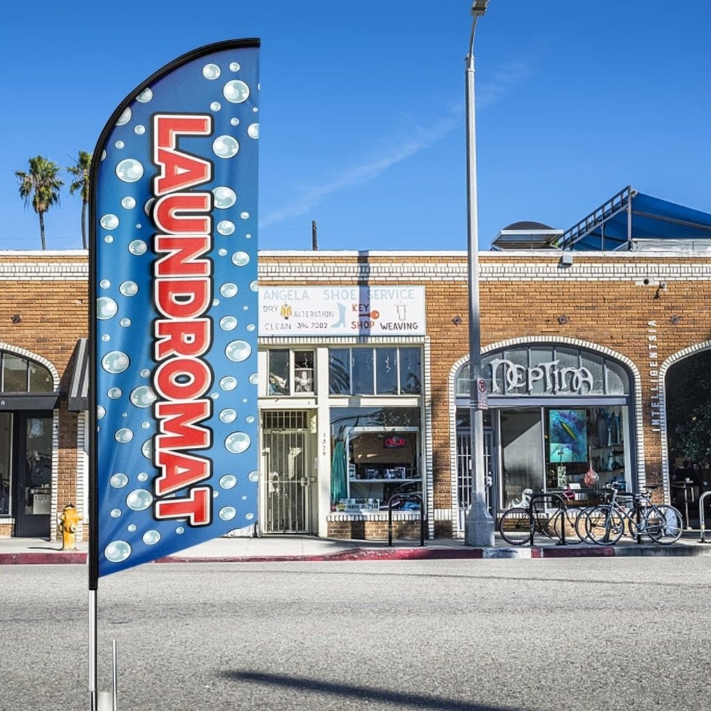 Laundromat Signs - 8ft Blud Laundromat Feather Flag（Flagpole Not Included） - FSFlag