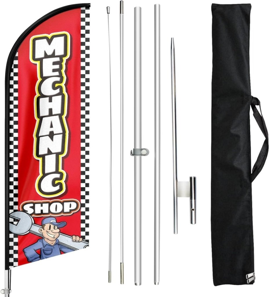 Mechanic FLAG - 11Ft Mechanic Shop Feather Flag Pole Kit with Ground Stake for mechanic shop for sale - FSFlag