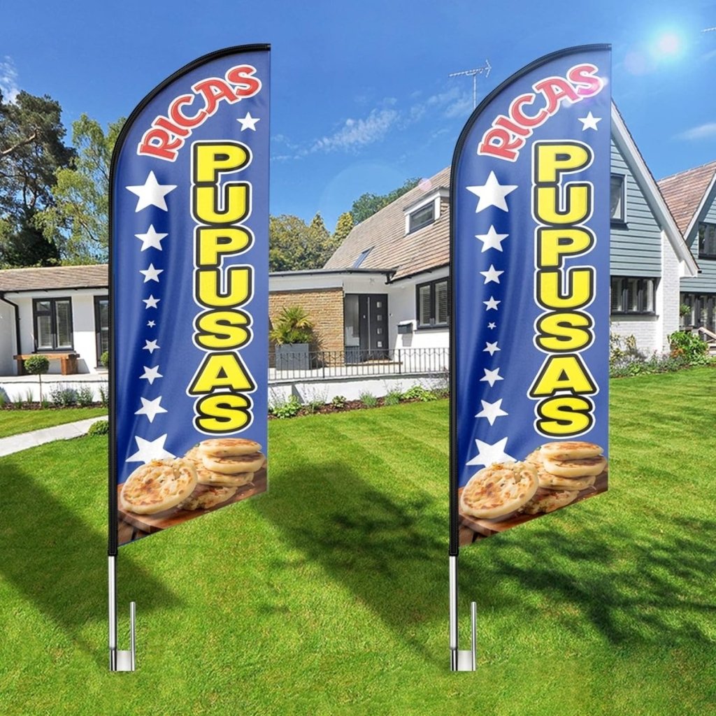 Mexican Food Banner - 8ft Yellow Ricas Pupusas Feather Flag!（Flagpole Not Included） - FSFlag