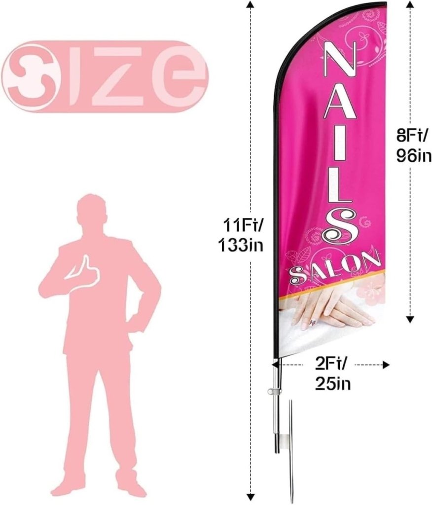 Nail Shop Sign - 11FT Nails Salon Feather Flag Kit for Nails Salon Business - FSFlag