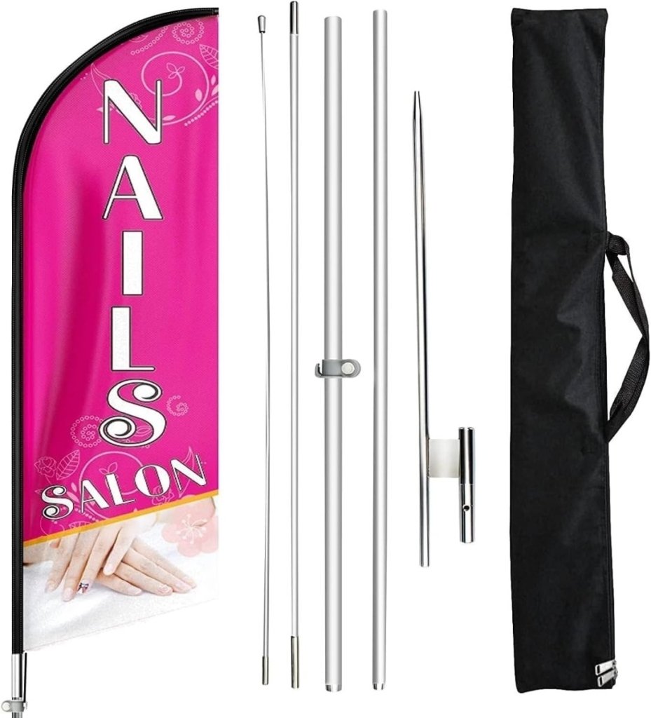 Nail Shop Sign - 11FT Nails Salon Feather Flag Kit for Nails Salon Business - FSFlag