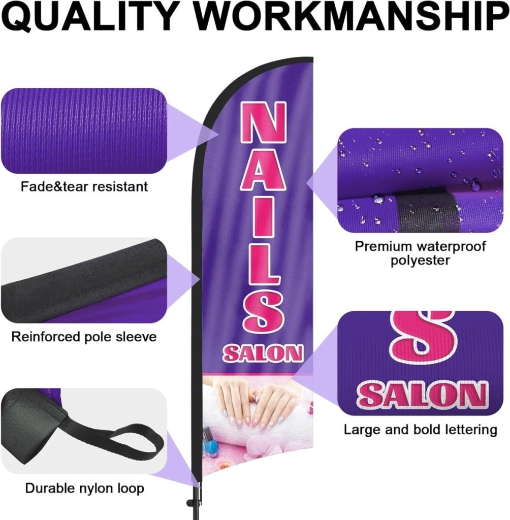 Nail Shop Sign - 8FT Nails Salon Feather Flag Set for Nails Salon Business - FSFlag