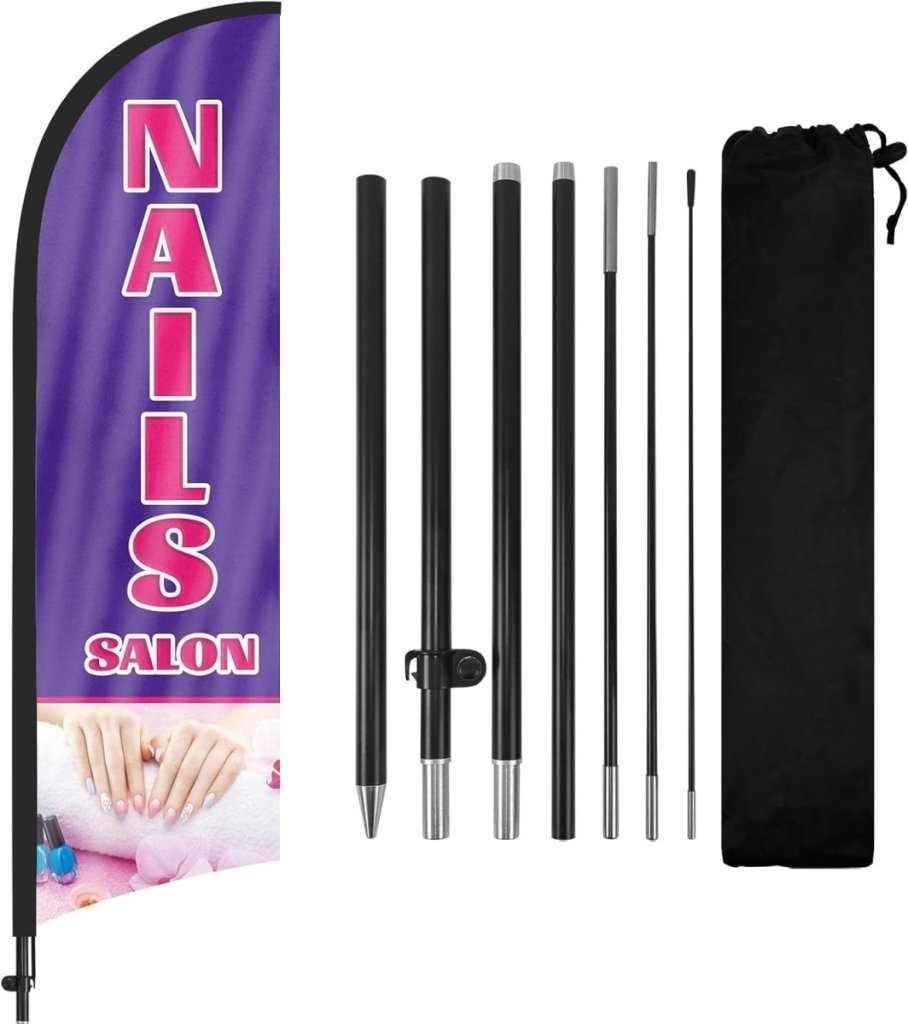 Nail Shop Sign - 8FT Nails Salon Feather Flag Set for Nails Salon Business - FSFlag