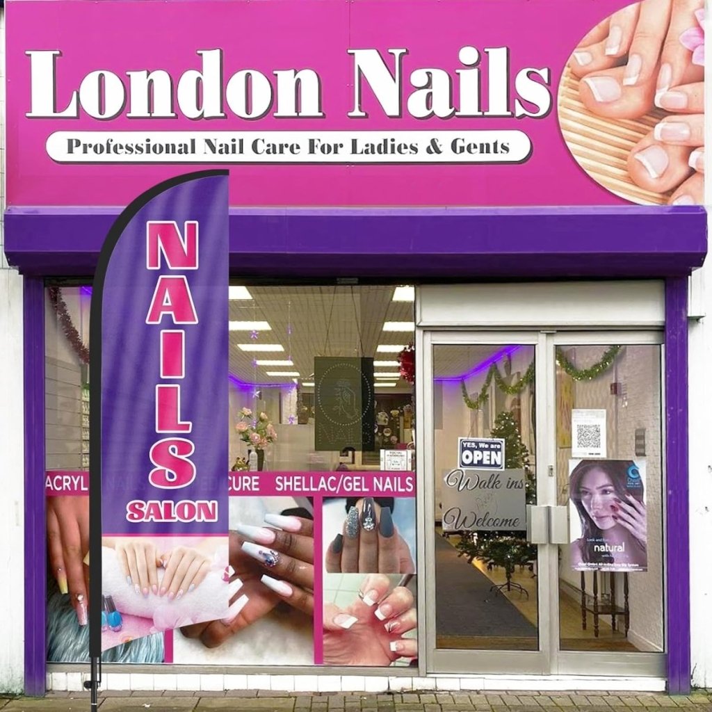 Nail Shop Sign - 8FT Nails Salon Feather Flag Set for Nails Salon Business - FSFlag