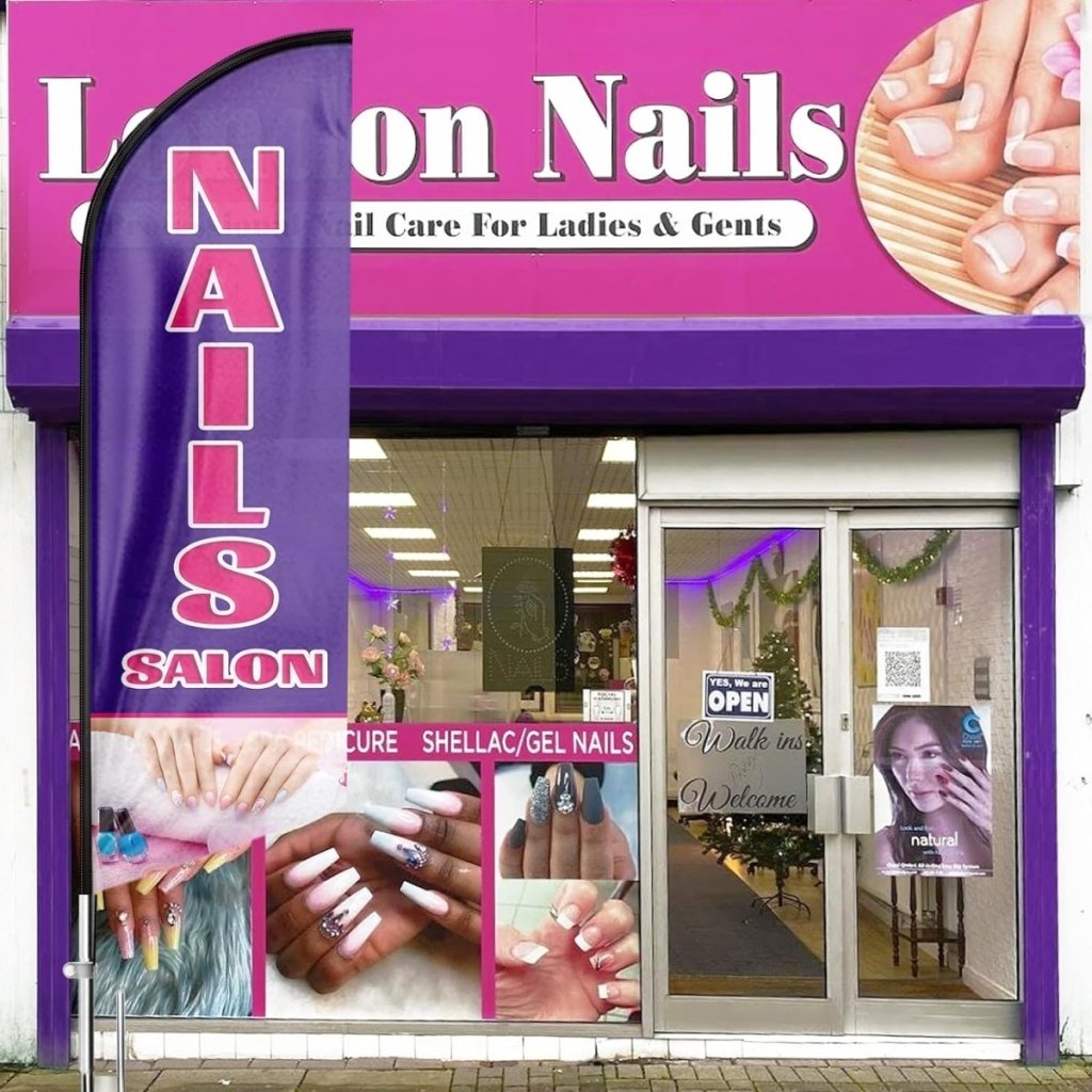 Nail Shop Sign - Nails Salon Feather Flag: 8Ft Advertising Banner for Nails Salon Business（Flagpole Not Included） - FSFlag