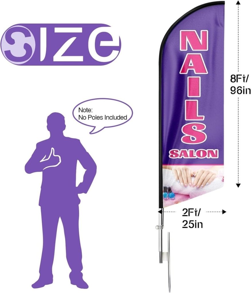 Nail Shop Sign - Nails Salon Feather Flag: 8Ft Advertising Banner for Nails Salon Business（Flagpole Not Included） - FSFlag