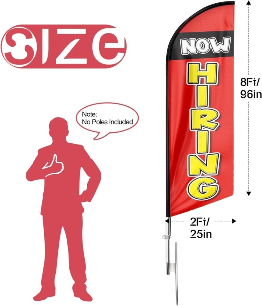 Now Hiring Flags - 8ft Now Hiring Feather Flag for Now Hiring Business（Flagpole Not Included） - FSFlag