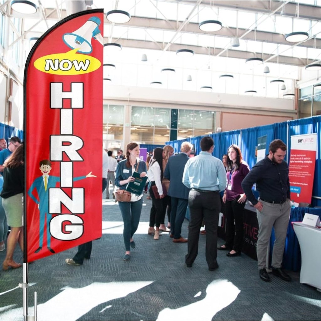 Now Hiring Flags - 8ft Red Now Hiring Feather Flag for Now Hiring Business（Flagpole Not Included） - FSFlag