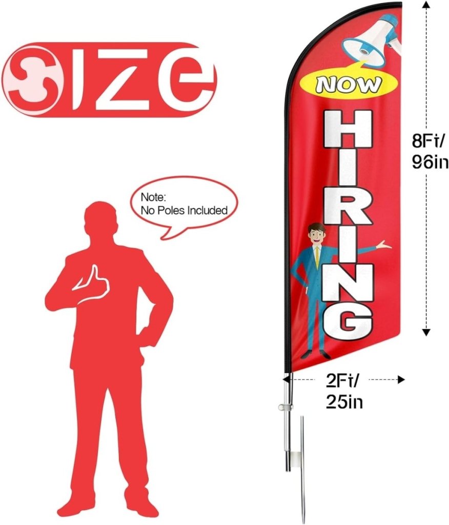 Now Hiring Flags - 8ft Red Now Hiring Feather Flag for Now Hiring Business（Flagpole Not Included） - FSFlag