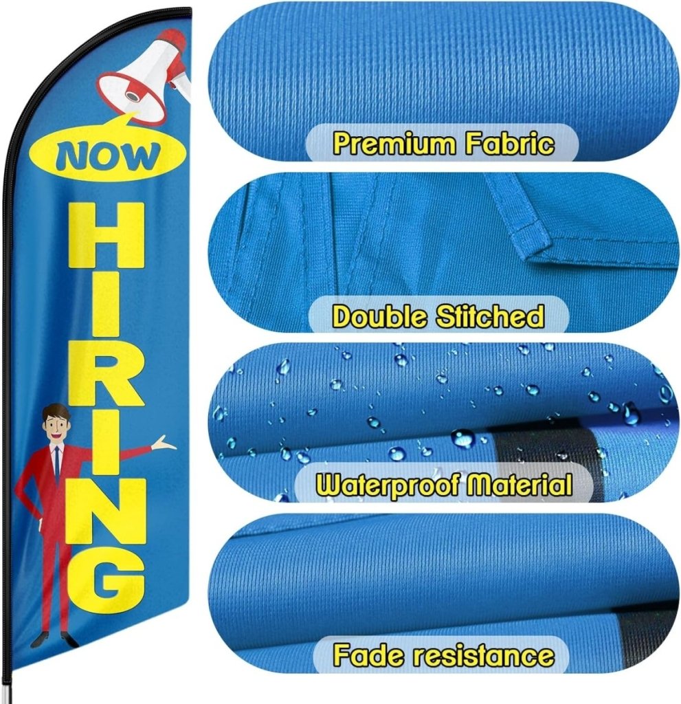 Now Hiring Signs - 8ft Blue Now Hiring Feather Flag for Now Hiring Business（Flagpole Not Included） - FSFlag