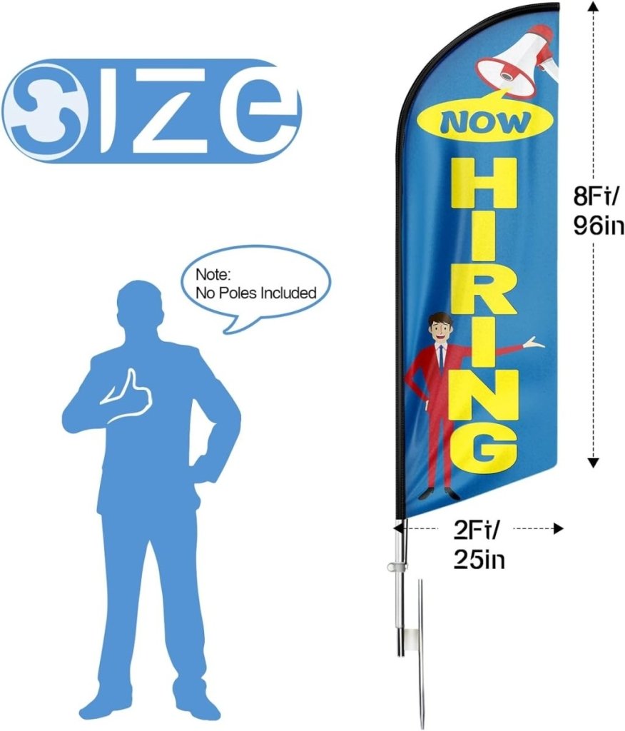 Now Hiring Signs - 8ft Blue Now Hiring Feather Flag for Now Hiring Business（Flagpole Not Included） - FSFlag