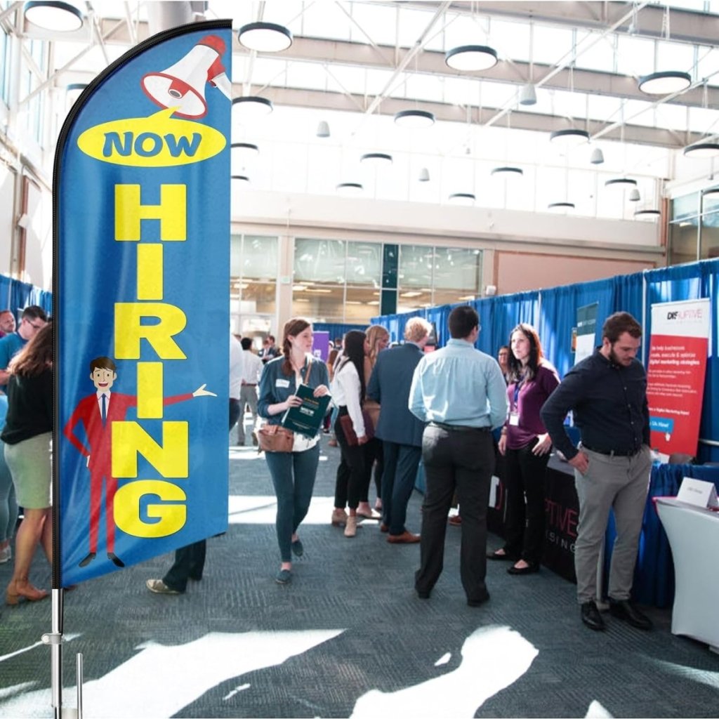 Now Hiring Signs - 8ft Blue Now Hiring Feather Flag for Now Hiring Business（Flagpole Not Included） - FSFlag