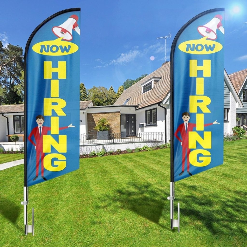 Now Hiring Signs - 8ft Blue Now Hiring Feather Flag for Now Hiring Business（Flagpole Not Included） - FSFlag