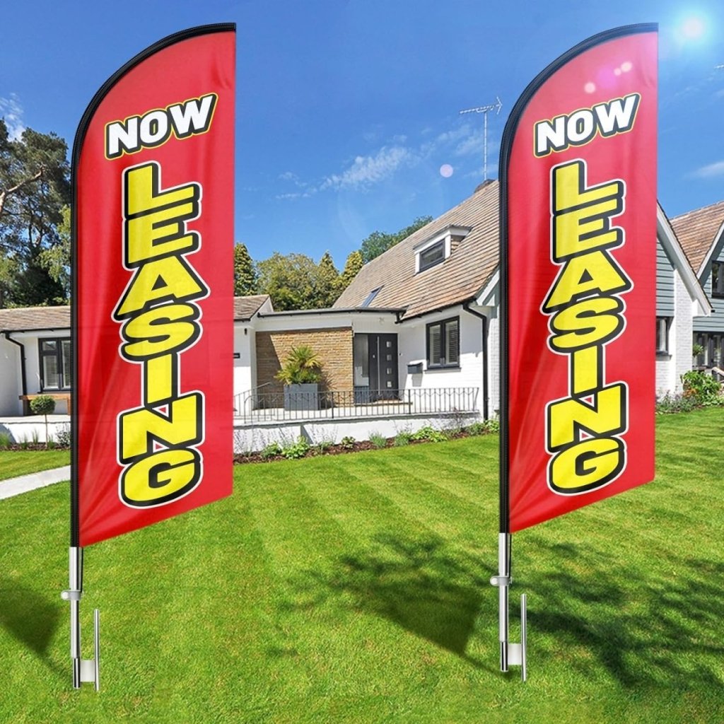 Now Leasing 8FT Red Feather Flag - For Rent Sign（Flagpole Not Included） - FSFlag