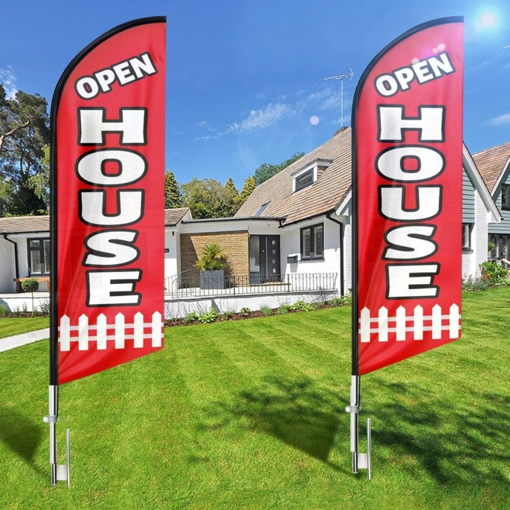 Open House Sign - Open House Banners for Real Estate (White/Black/Red)（Flagpole Not Included） - FSFlag