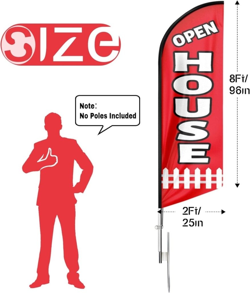 Open House Sign - Open House Banners for Real Estate (White/Black/Red)（Flagpole Not Included） - FSFlag