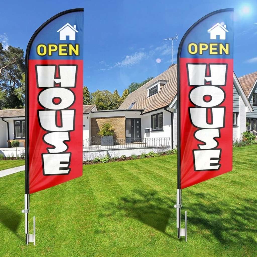 Open House Sign - Open House Flag for Real Estate (Blue/Yellow/Red)（Flagpole Not Included） - FSFlag