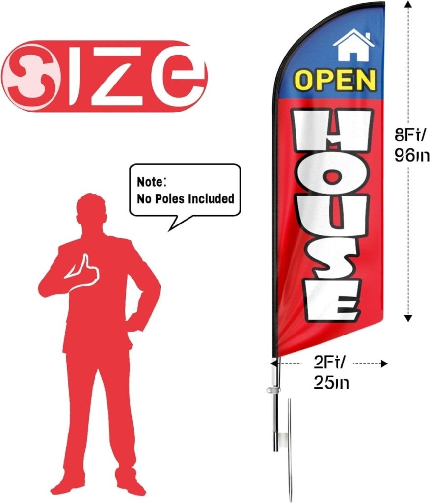 Open House Sign - Open House Flag for Real Estate (Blue/Yellow/Red)（Flagpole Not Included） - FSFlag