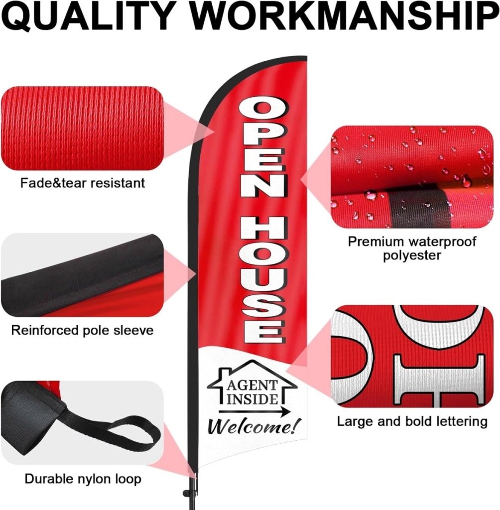 Open House Signs - 8Ft Black/white/red Swooper Flag Feather Flag Pole Kit - FSFlag