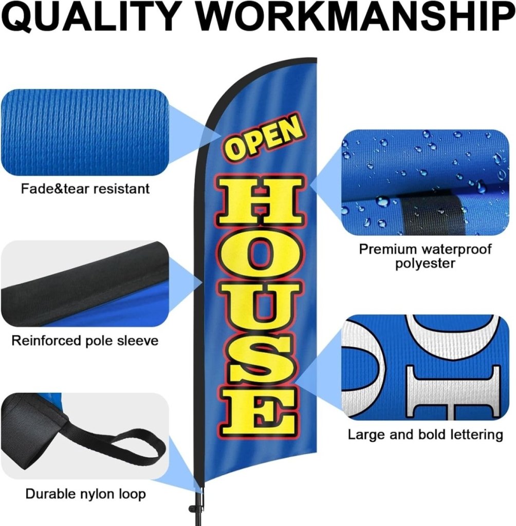 Open House Signs - 8Ft Blue Swooper Feather Flag with Pole Kit and Ground stake - FSFlag