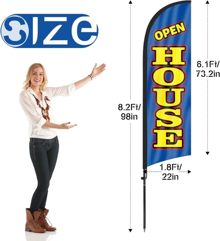 Open House Signs - 8Ft Blue Swooper Feather Flag with Pole Kit and Ground stake - FSFlag