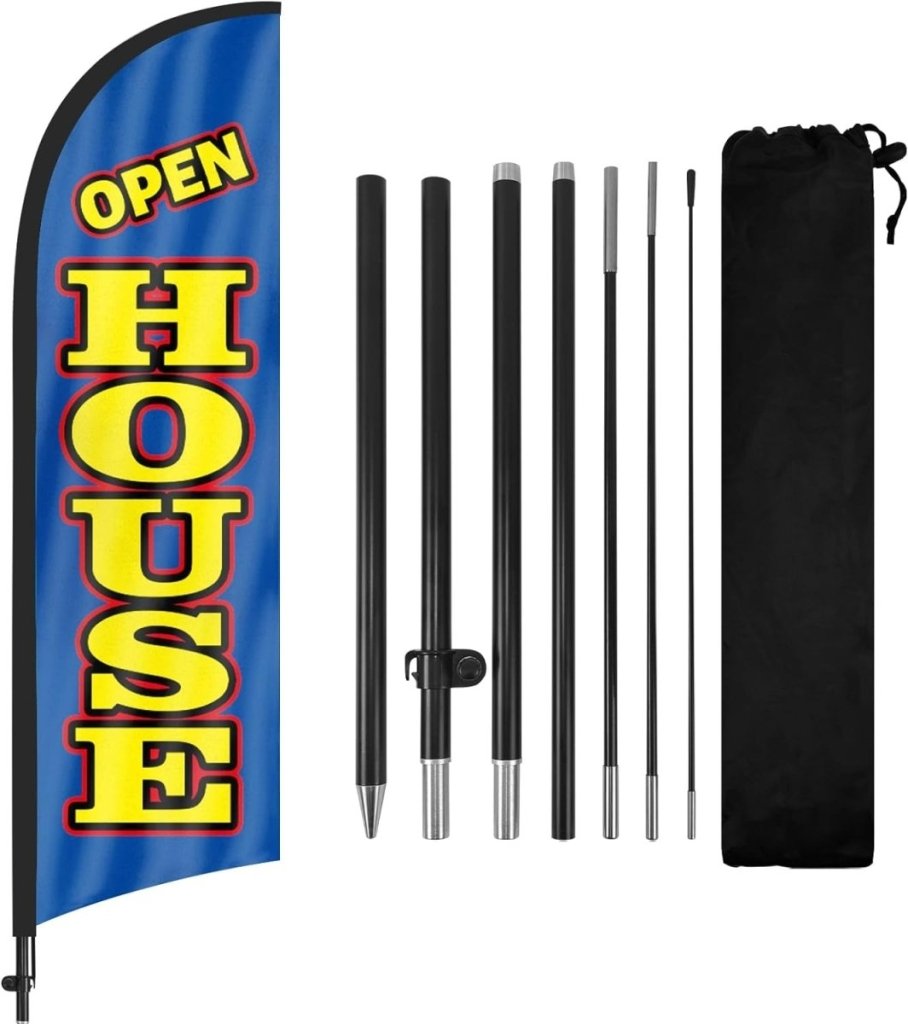 Open House Signs - 8Ft Blue Swooper Feather Flag with Pole Kit and Ground stake - FSFlag