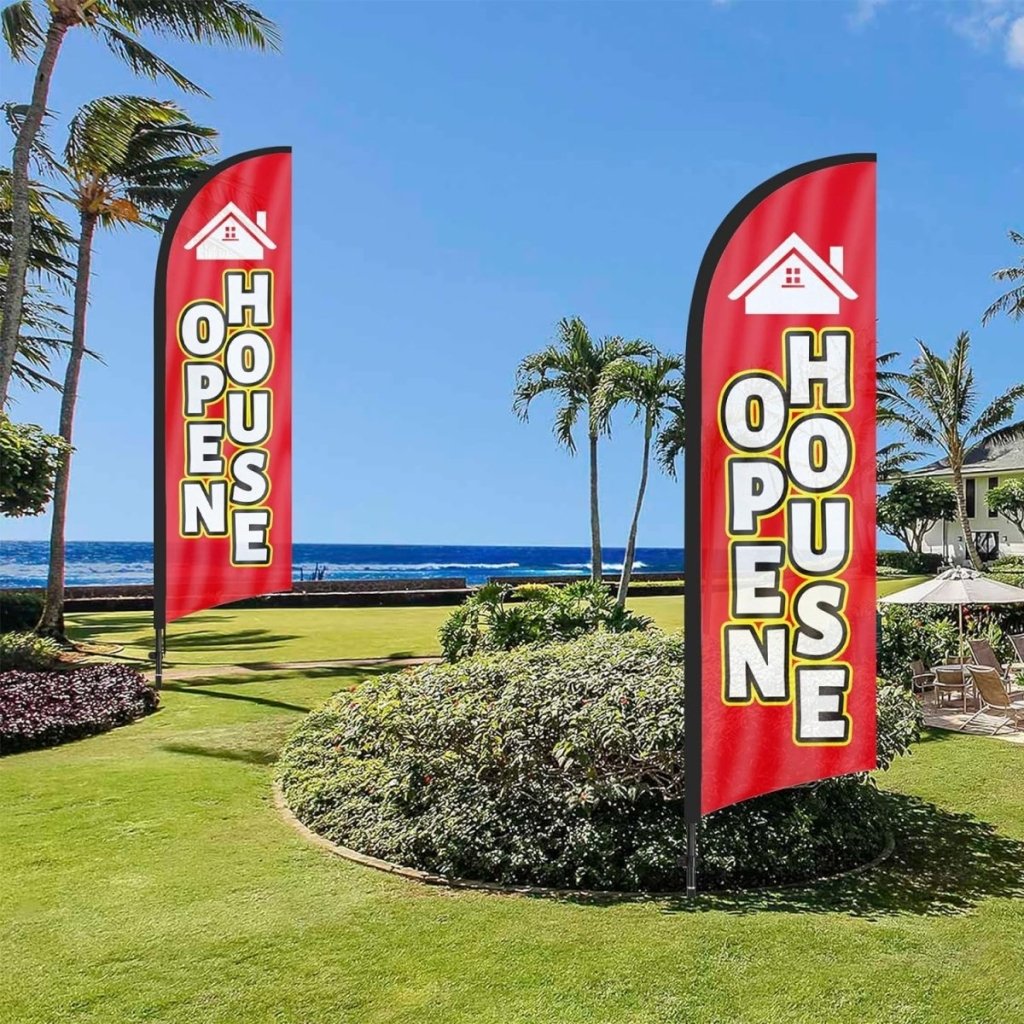 Open House Signs - 8Ft Open House Flag with Pole Kit and Ground stake（Yellow/red） - FSFlag