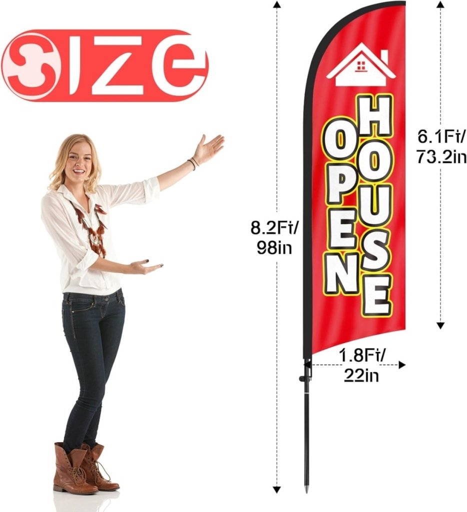 Open House Signs - 8Ft Open House Flag with Pole Kit and Ground stake（Yellow/red） - FSFlag