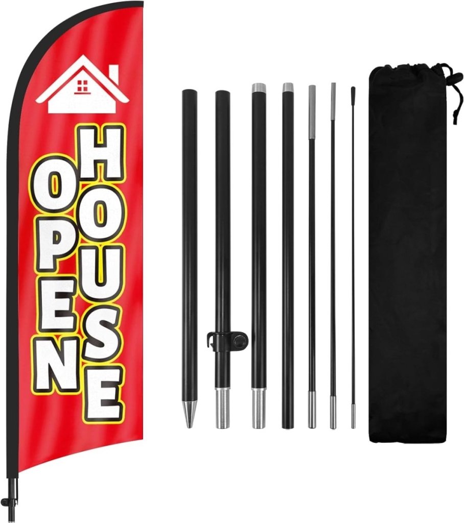 Open House Signs - 8Ft Open House Flag with Pole Kit and Ground stake（Yellow/red） - FSFlag