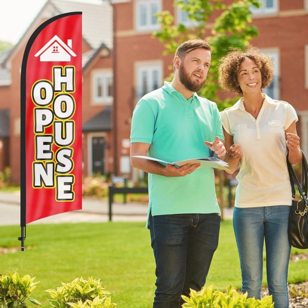 Open House Signs - 8Ft Open House Flag with Pole Kit and Ground stake（Yellow/red） - FSFlag