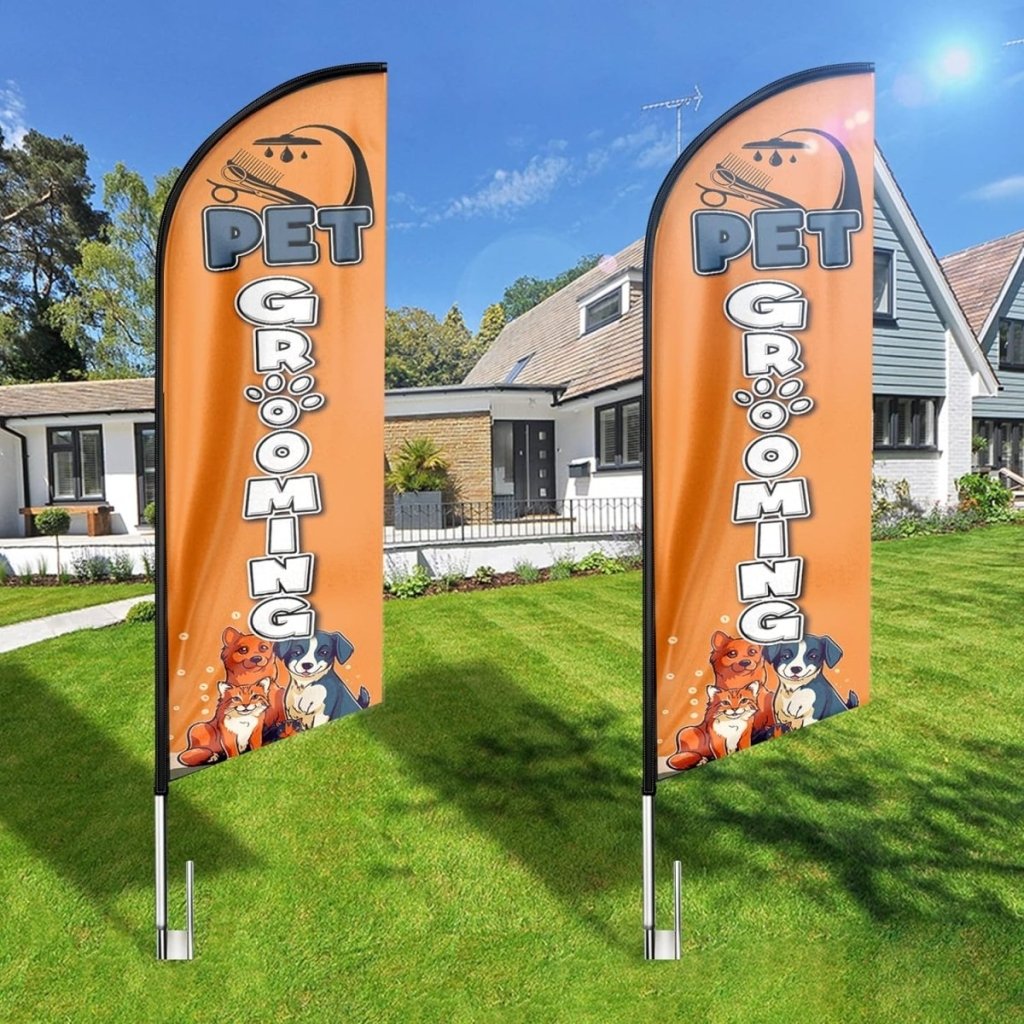 Pet Grooming Signs - 8ft Orange Pet Grooming Feather Flag for Pet Grooming Business（Flagpole Not Included） - FSFlag