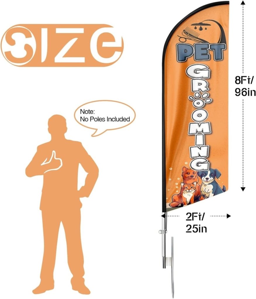 Pet Grooming Signs - 8ft Orange Pet Grooming Feather Flag for Pet Grooming Business（Flagpole Not Included） - FSFlag