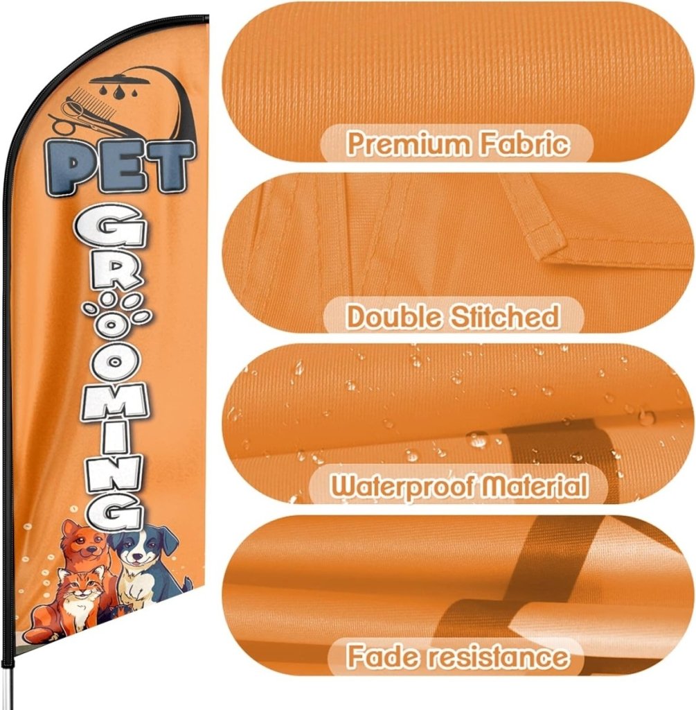 Pet Grooming Signs - 8ft Orange Pet Grooming Feather Flag for Pet Grooming Business（Flagpole Not Included） - FSFlag