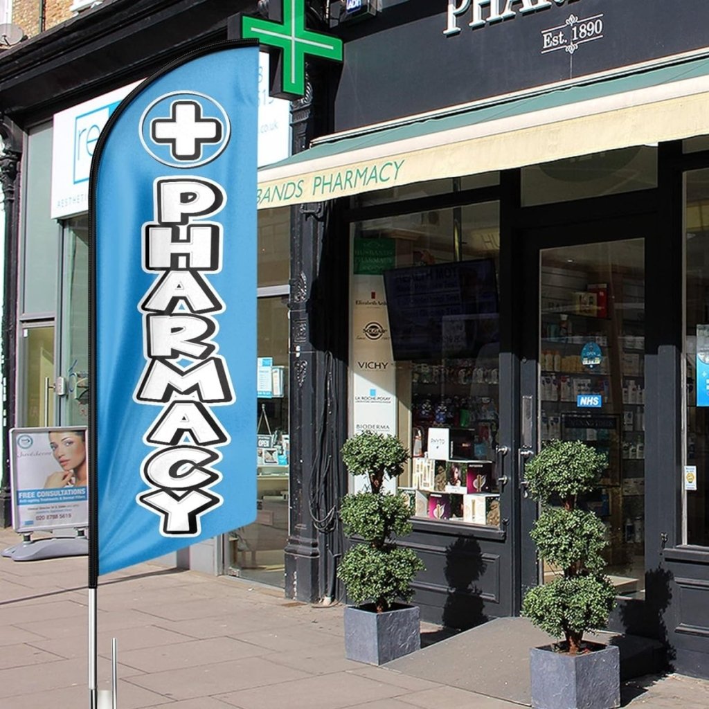 Pharmacy Sign - 8ft Pharmacy Feather Flag for Pharmacy Business（Flagpole Not Included） - FSFlag