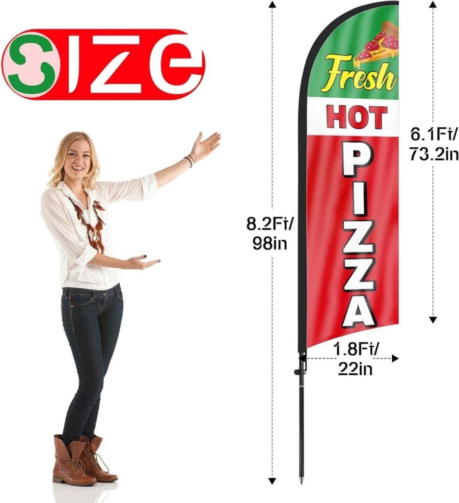 Pizza Sign Flag Kit - 8ft Pizza Feather Flag Kit with Pole and Stake - FSFlag