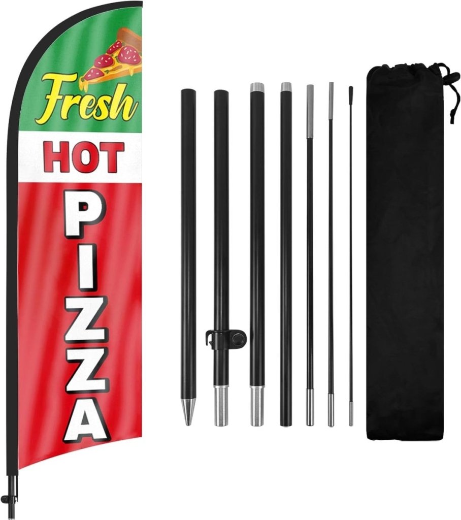 Pizza Sign Flag Kit - 8ft Pizza Feather Flag Kit with Pole and Stake - FSFlag