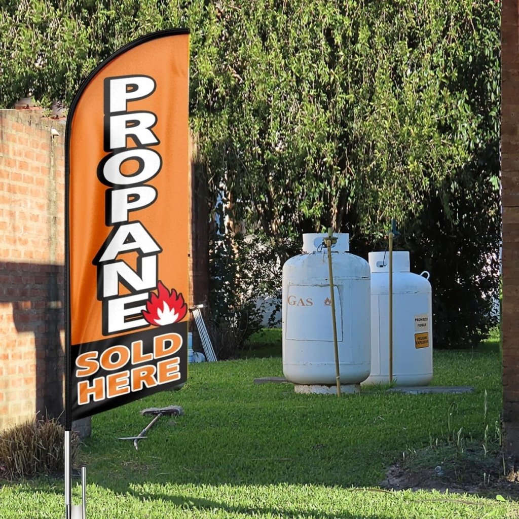 Propane Sold Here Feather Flag: Advertising Banner for Propane Sold Here Business (8ft Flagpole Not Included） - FSFlag